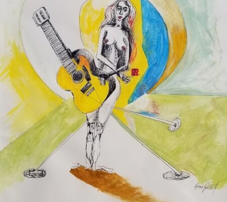 Nude with guitar 11x14 Mixed media
