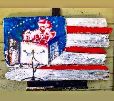 Flag of freedom 30x20 Mixed media on found wood