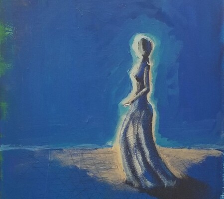 Moving with the light (She is moving series) 24x30 Mixed media, Acrylic and Ink pen on canvas)