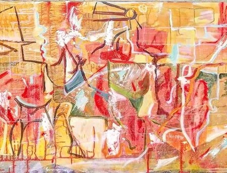 I stopped because of the thunder 36x20 Mixed media, Oil, Acrylic, Ink, Rain