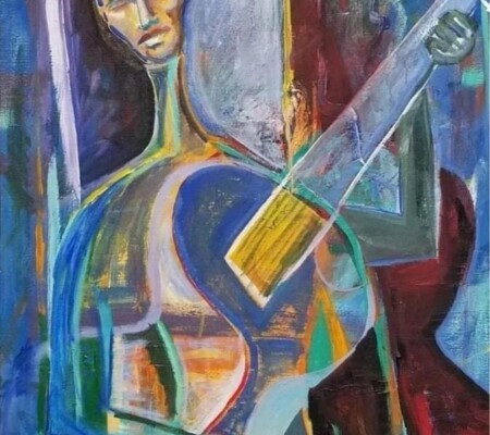 Electric Guitar Player 36x48 Acrylic on paper