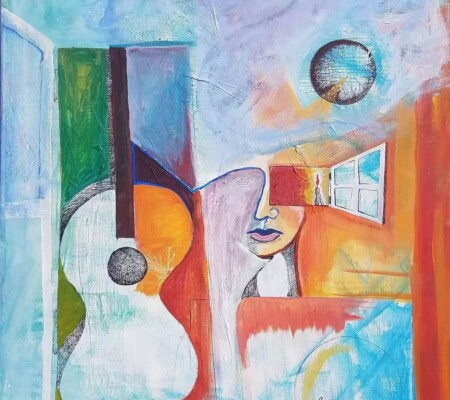 Music from the window 24x30 Acrylic and Ink on Canvas