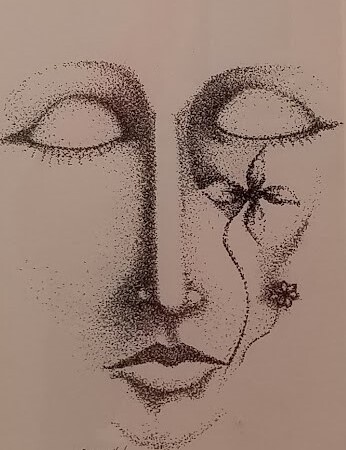 Pointalism with flower 11x14 Ink on paper